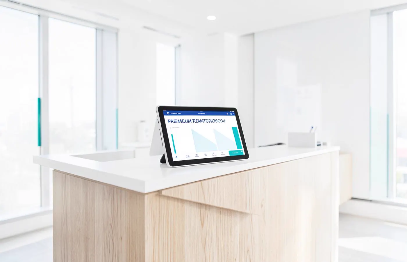 Tablet with clinic operations dashboard at reception
